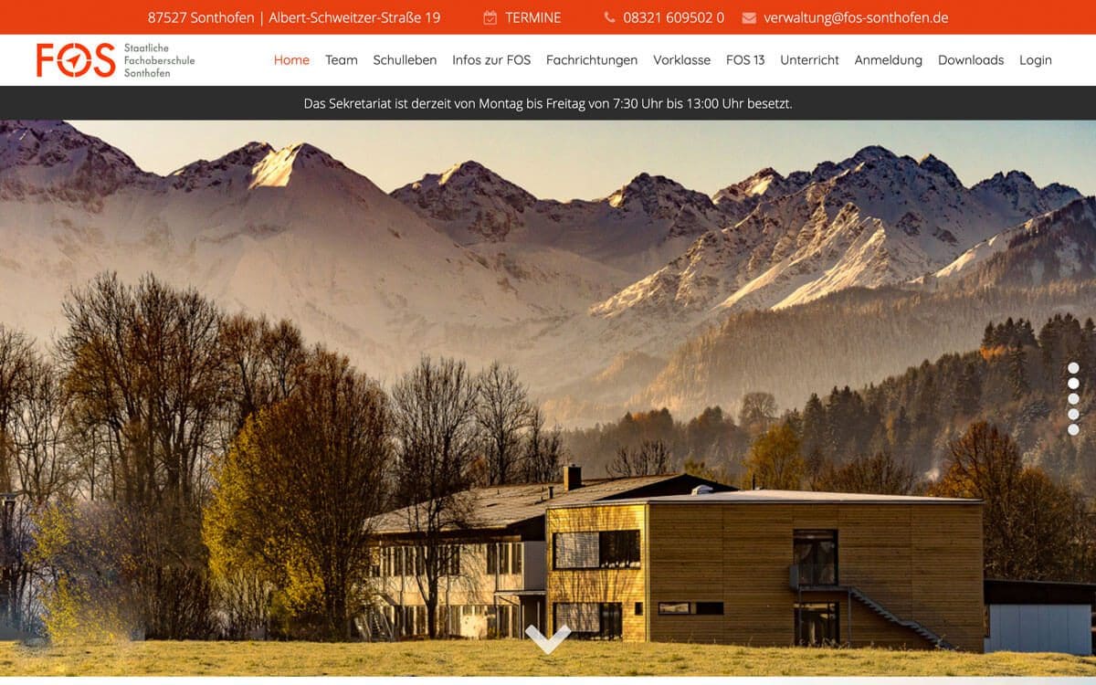 Screenshot von Fachoberschule Sonthofen, Referenz von Webface